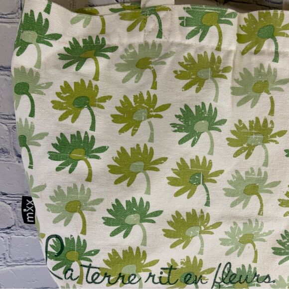 MIXX Green Daisy Lightweight Canvas Coated Garden Cottagecore Tote Bag Purse - Picture 6 of 12